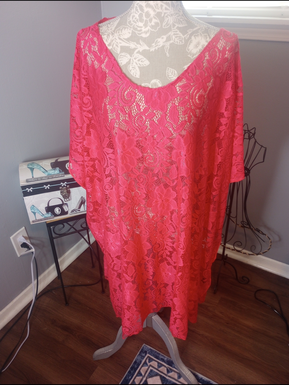 2 For $10 Bright Pink Lace Tunic Cover-Up Khol's